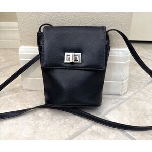 Vintage Giannini Black Faux Leather Crossbody Bucket Purse Minimalist
